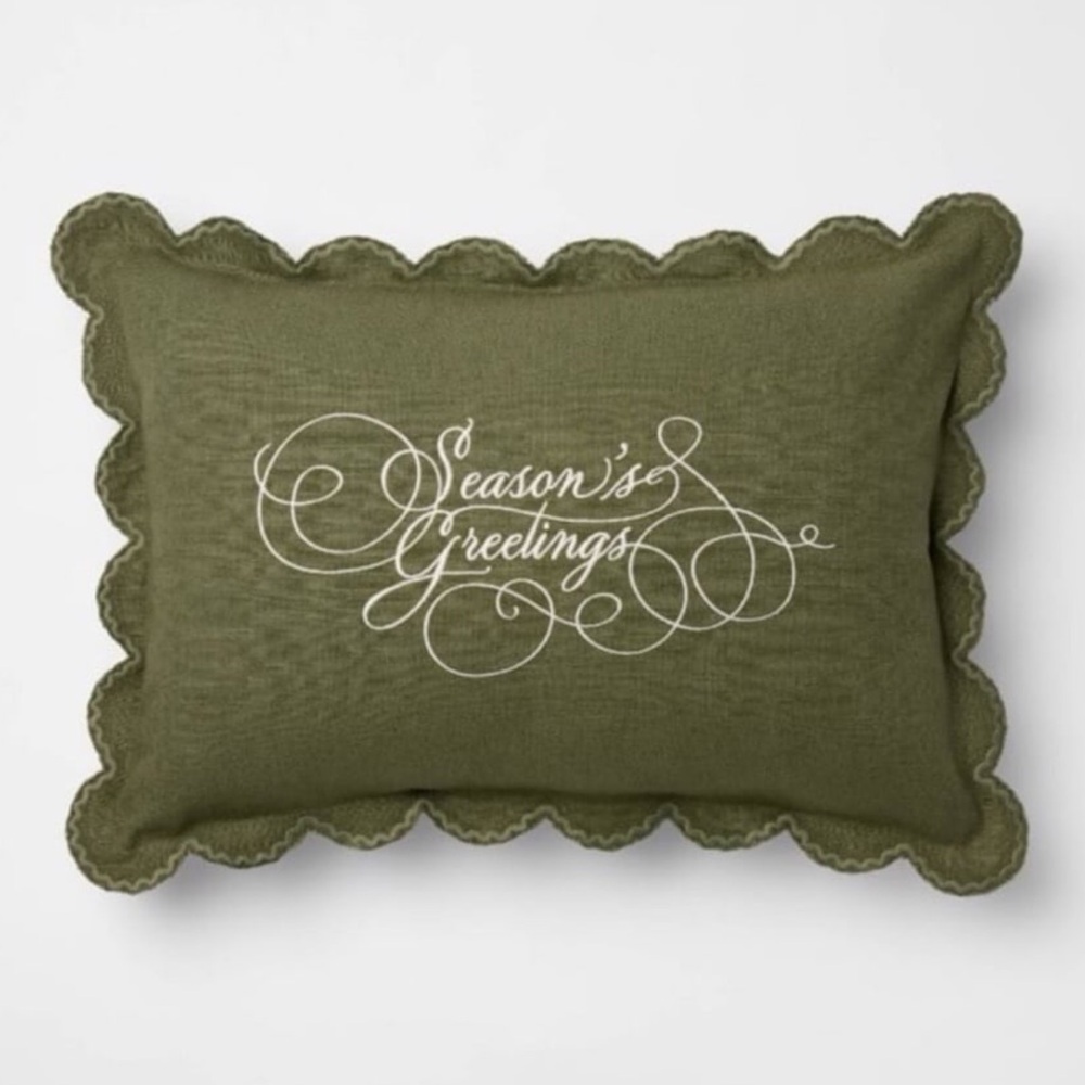14" x 20" Embroidered Season's Greetings Pillow Green - Threshold™ Studio McGee
